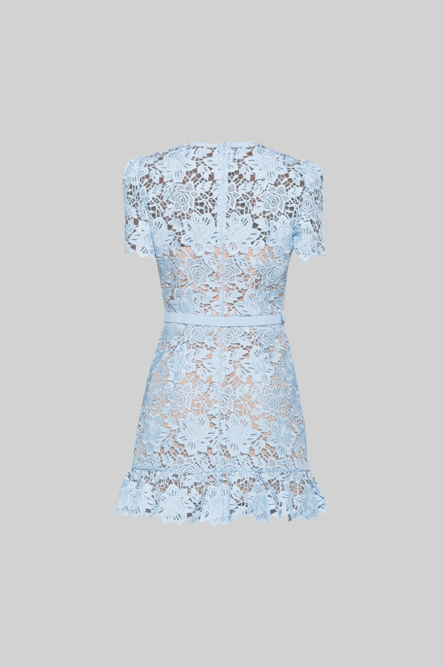 Blue Short Sleeve Embroidered Floral Dress